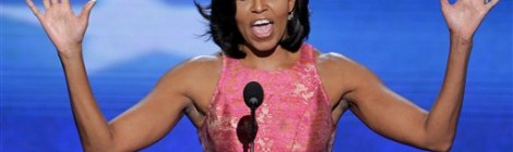 First Lady Michelle Obama addresses the Democratic National Convention in Charlotte, N.C., on Tuesday, Sept. 4, 2012. (AP Photo/J. Scott Applewhite)