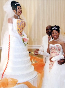 Bride is wedding cake